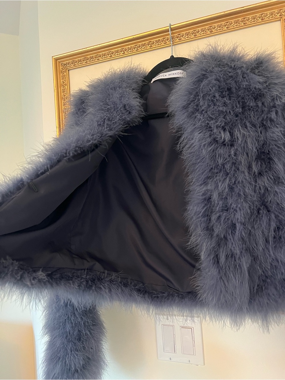 Rebecca Minkoff Charcoal-Blue Feathered Faux Fur Jacket - Picture 2 of 3